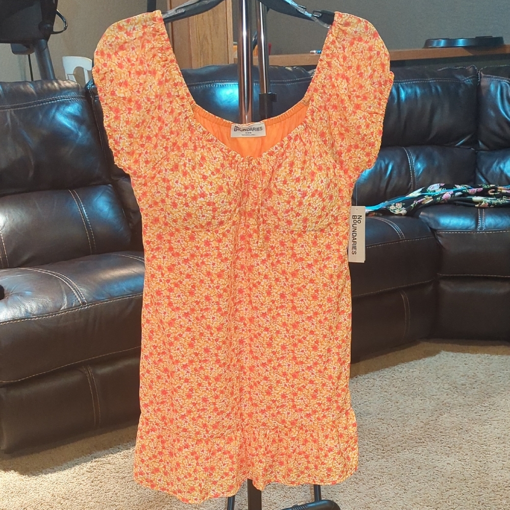 NWT Floral Lined Orange Mini Dress Built In Bra No Boundaries 16/18